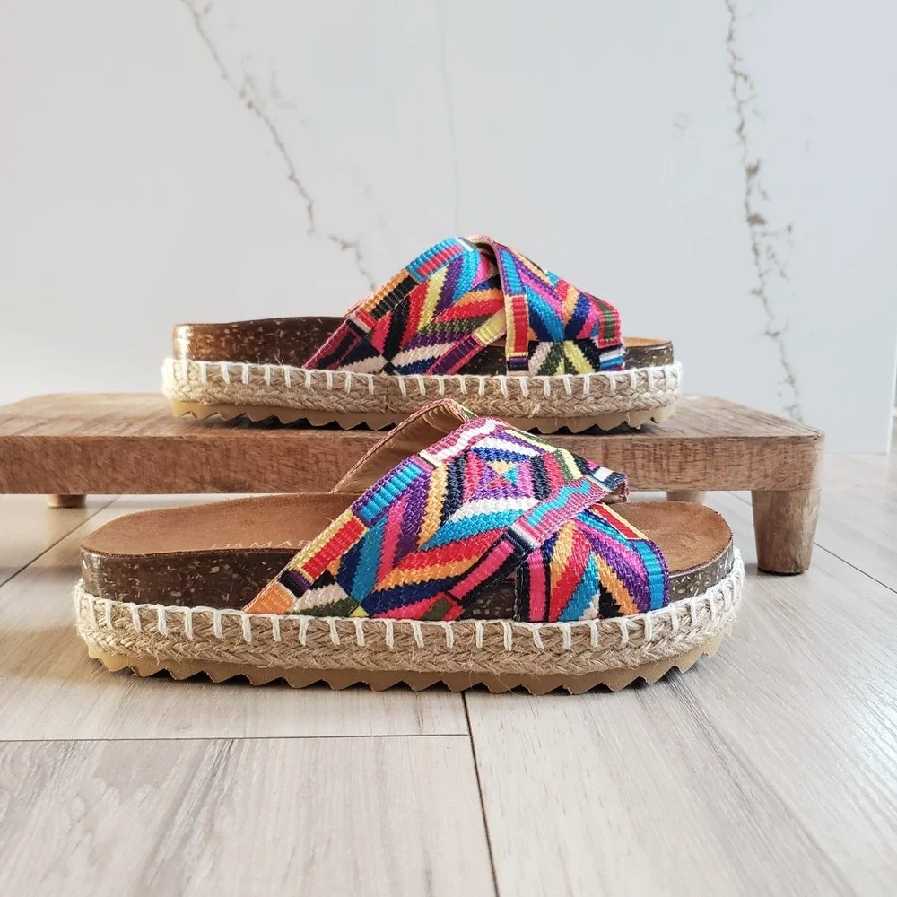 Damara Baasu Espadrille Sandals Womens 6 Rainbow Platform Chunky‎ Wedge